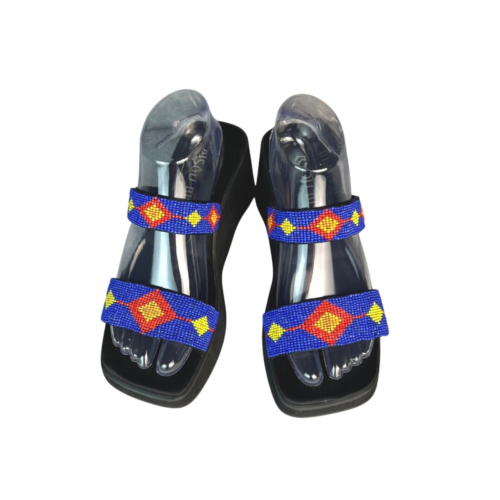 Bisou Bisou Beade Platform Chunky Slide Sandals Sz 9